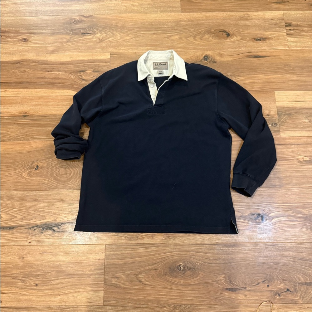 Vintage L.L. Bean Navy Rugby Shirt with Cream Collar